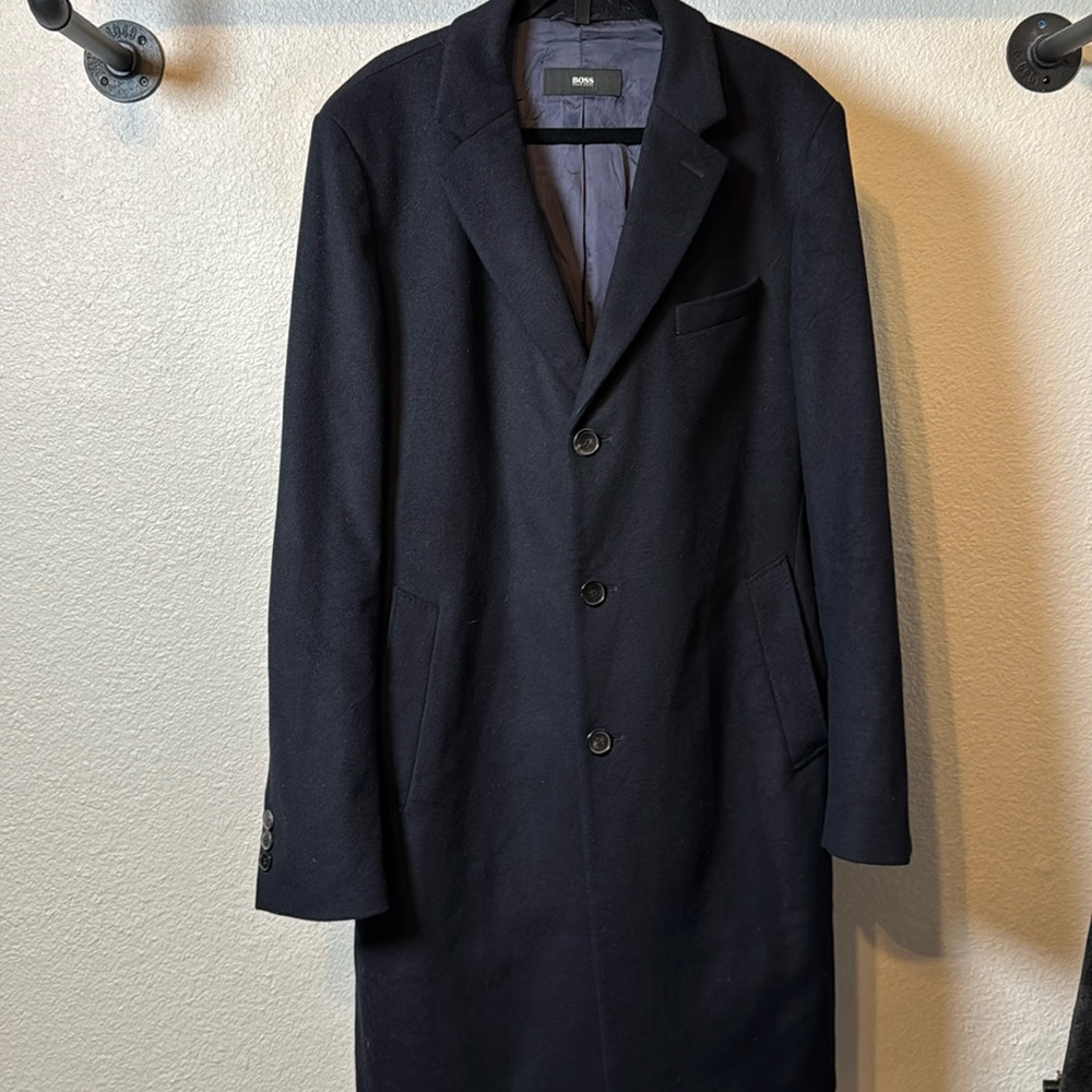 Boss Hugo Boss Dark Navy Long Cashmere Wool Coat 44L